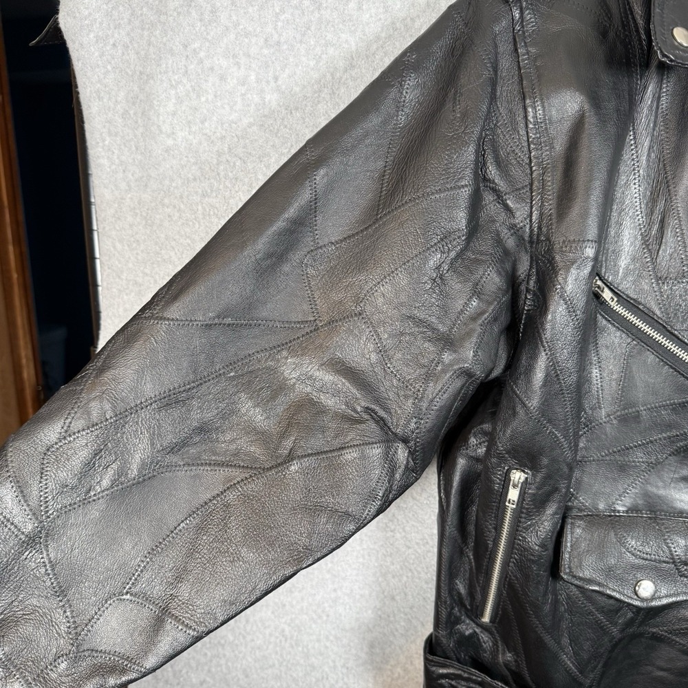 Vintage Patchwork Leather Bomber Jacket Mens Medium Black Zip Moto Cropped - Picture 7 of 11